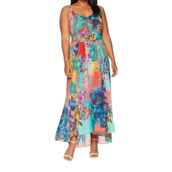 City Chic Maxi Hot Summer Days Floral Print Coral Sleeveless High-low Hemline M - Picture 15 of 15